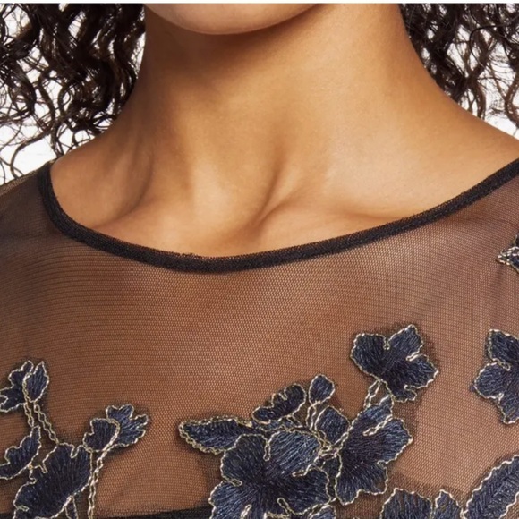 Tadashi Shoji Cardea Embroidered Illusion Sheath Dress Starry Night 8 Blue Gold - Picture 4 of 11